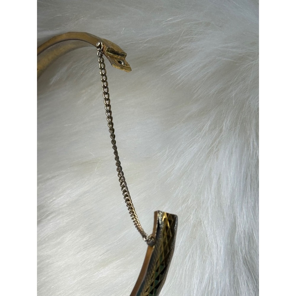 Vintage Pastelli Two Tone Diamond Cut Hinged Bangle Bracelet with Safety Chain - Picture 7 of 9
